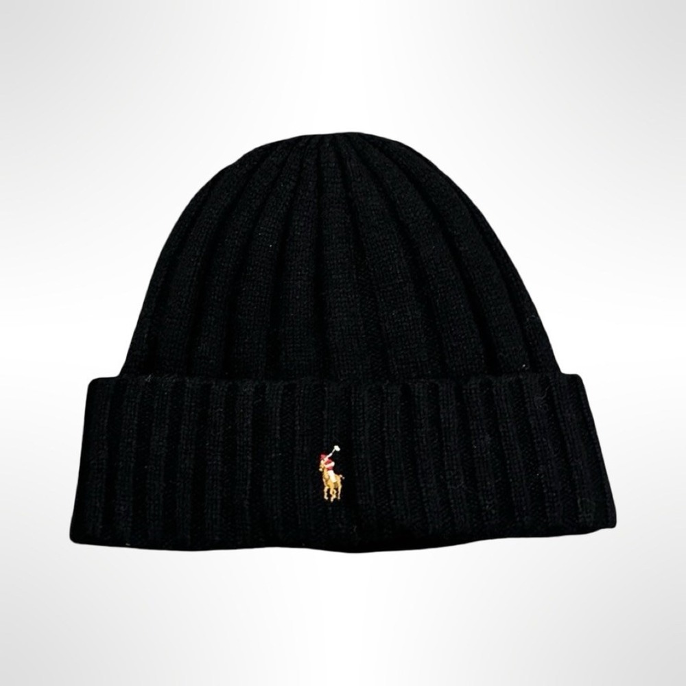 Polo Ralph Lauren Black Ribbed Beanie Hat Multi-Color Pony Wool Blend PP0054 NWT - Picture 3 of 5